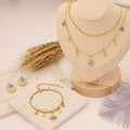 Western Fashion 18k Gold Plated Stainless Steel Turquoise Necklace Bracelet and Earring Jewelry Sets