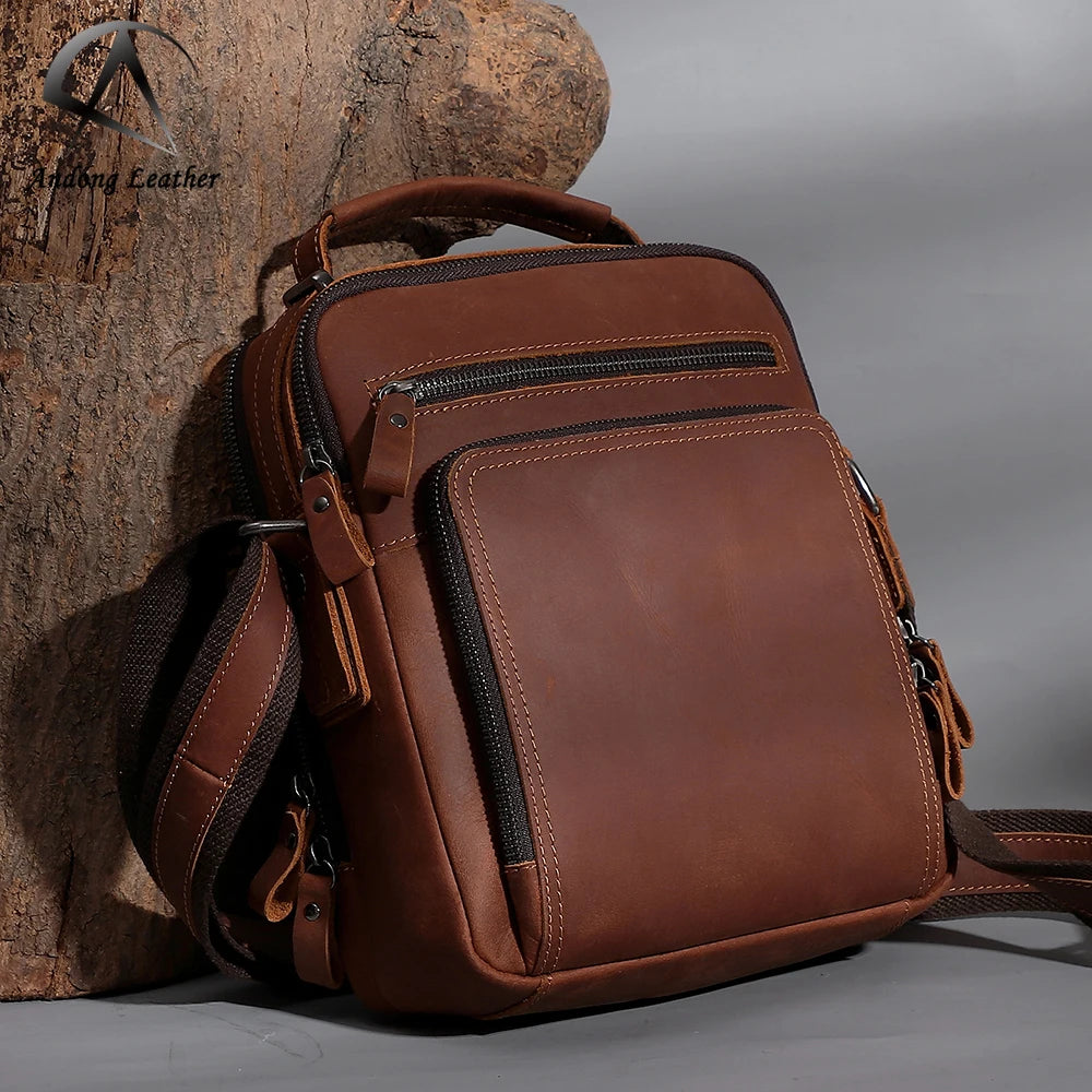 Andong Leather Men's Bag Genuine Leather Crossbody Bags for Men Crazy Horse Leather Messenger Shoulder Bags Male Handbag