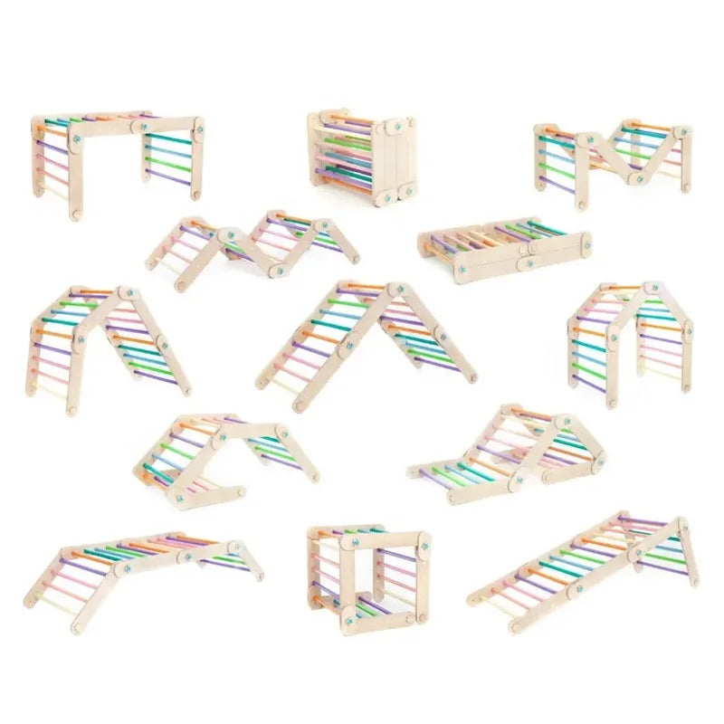 Rainbow Wooden Montessori With Arch Ramp Safety Indoor Exercise Toys Climbing Frame Set Picklers Triangle