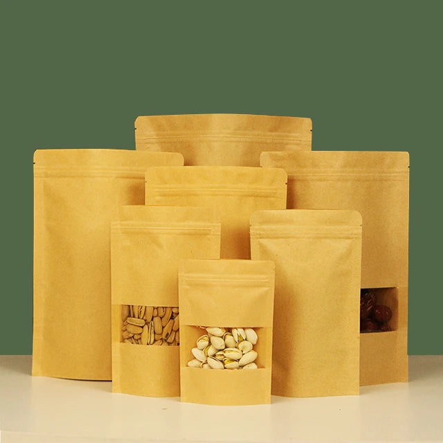 Fast Delivery Clear Window Ziplock Food Grade Kraft Paper Bags for Packaging Spices and Sugars for Pet Food As Well