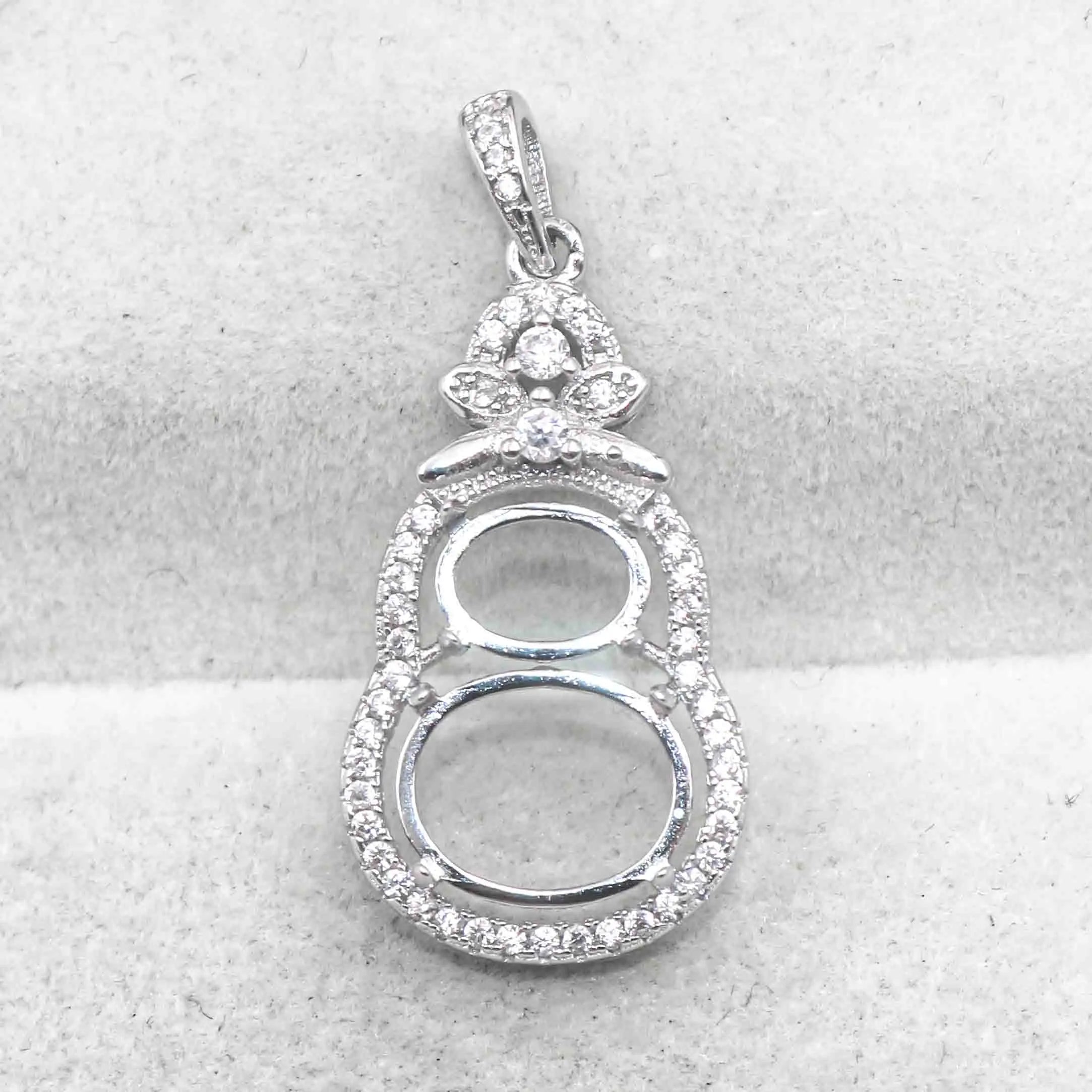 Sterling Silver 6*8+9*11mm Semi Mount Pendant Empty Frame Blank Support Setting S925 Base Without Center Stone for DIY Inlay