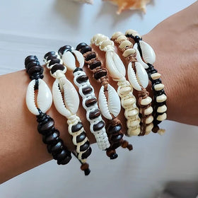 7 Colors Hot Selling Bohemian Style Hand Woven Natural Wood Bead Shell Men's Women's Bracelet for Wholesale