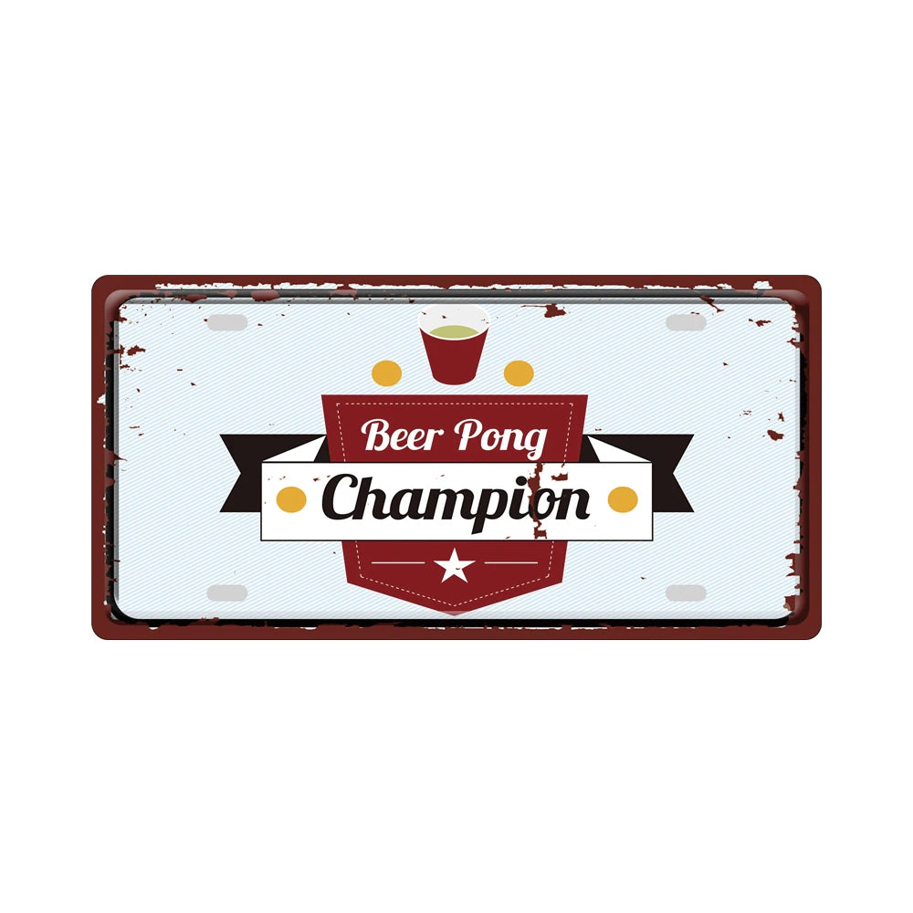 Beer Pong Drinking Souvenir Car Licence Plate Vintage Embossed Metal Sign Home Pub Bar Cafe Restaurant Shop Decor