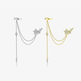 FUAMAY Fashion Jewelry Ladies 925 Silver Earrings Chain Drop Pave Cuff Earrings Star Stud Earrings