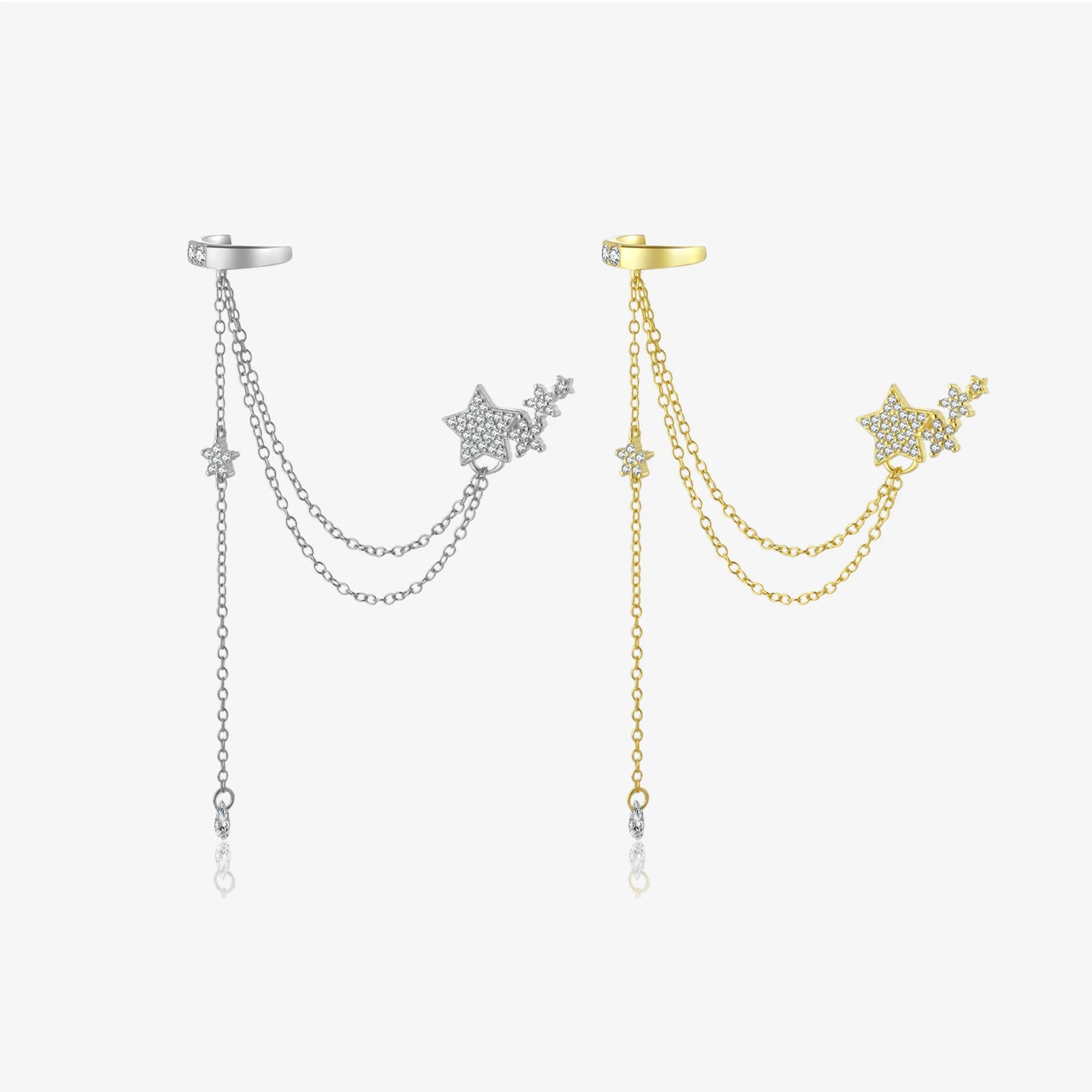 FUAMAY Fashion Jewelry Ladies 925 Silver Earrings Chain Drop Pave Cuff Earrings Star Stud Earrings