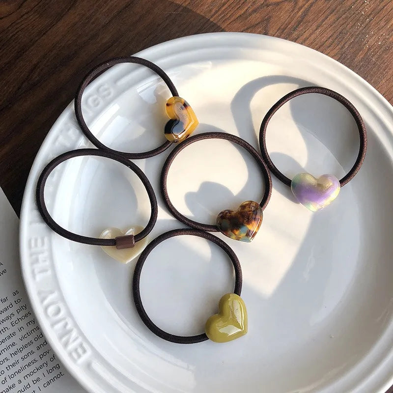ZiTeng Cute High Texture Jelly Hair Ties New Love Heart Ponytail Hair Band for Girls Sweet Party Style Hair Rope