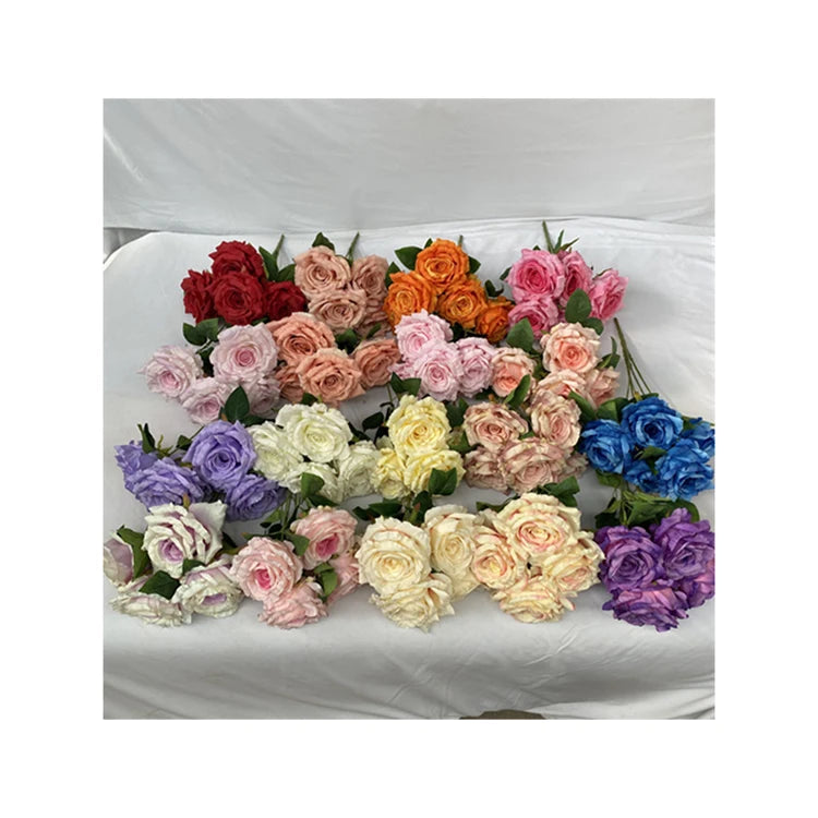 Newest Hot Sale Manufacture Quality Ground Cloth 5-head Thailand Queen Rose Artificial Flower Golden Rose