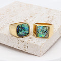 New Fashion 18K Gold Plated Stainless Steel Mens Abalone Shell Ring