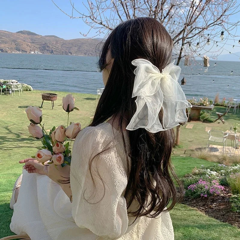 MIO Fashion Organza Big Bow Hair Clip Elegant Ribbon Bowknot Spring Clip Solid Color Handmade Hairpin Women Hair Accessories