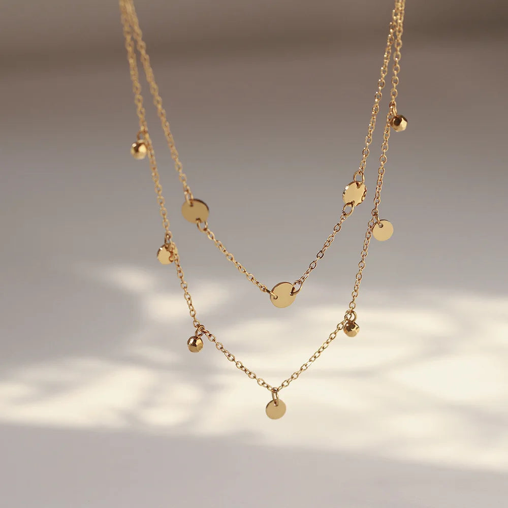 Latest Design Multi-Layer Disc Bead Necklace Handmade Small Discs Gold Plated Stainless Steel New Style Jewelry