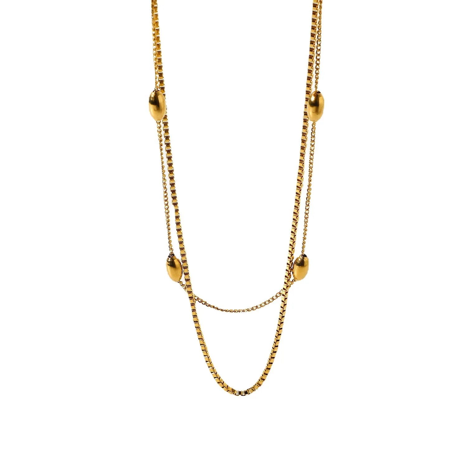 European American Trendy Retro Simple High-End Gold-Plated Multi-Layer Necklace Fashion Chokers Collarbone Chain Stainless Steel