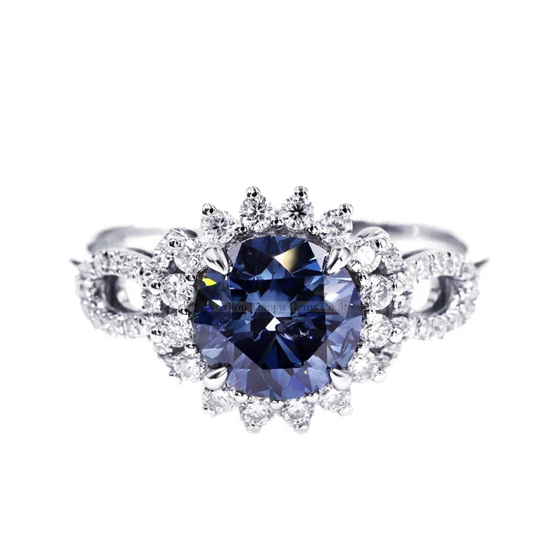 Tianyu Gems Stock Gold Jewelry Blue Color Lab Diamond White Gold Ring for Women