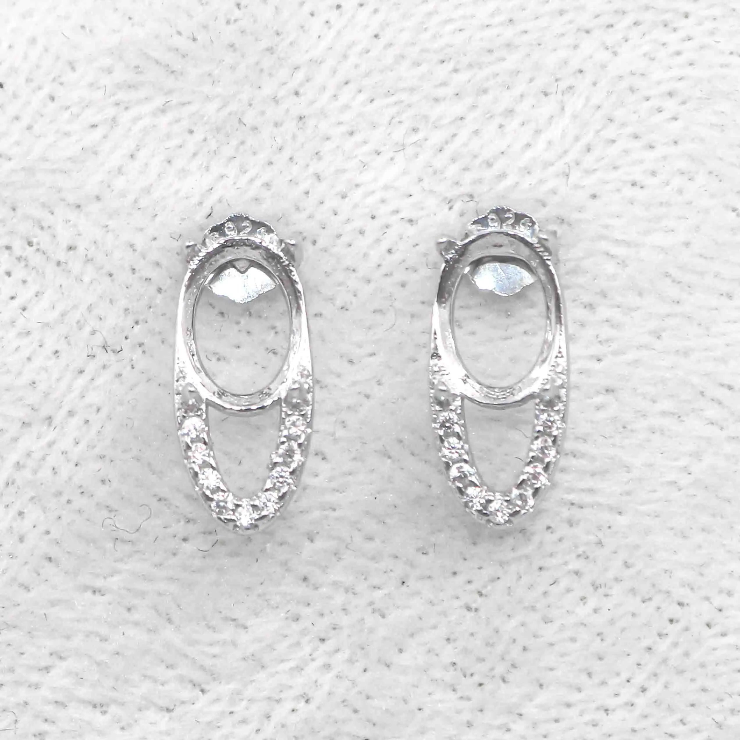 Sterling Silver 5*7mm Semi Mount Stud Earrings Empty Support Blank Claws Setting S925 Base Without Center Stone for DIY Inlay
