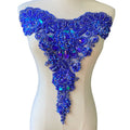 Spot Goods Cheap Royal Blue and White Embroidered Flower Evening Dress Lace Patch Colored Rhinestone Applique WDPE-052