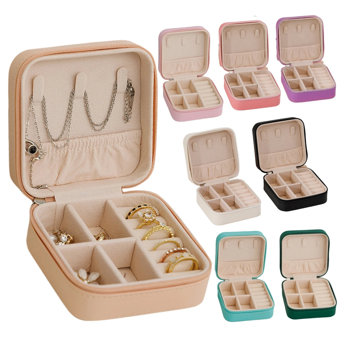 Portable Jewelry Storage Box Large Capacity Travel Necklace Earrings Ring Jewelry Organizer Display Case Dustproof