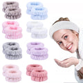 Soft Solid Color Face Makeup Hair Bands for Washing Face Shower Coral Fleece Women Bow Facial Fluffy Spa HeadbandSoft Solid Colo