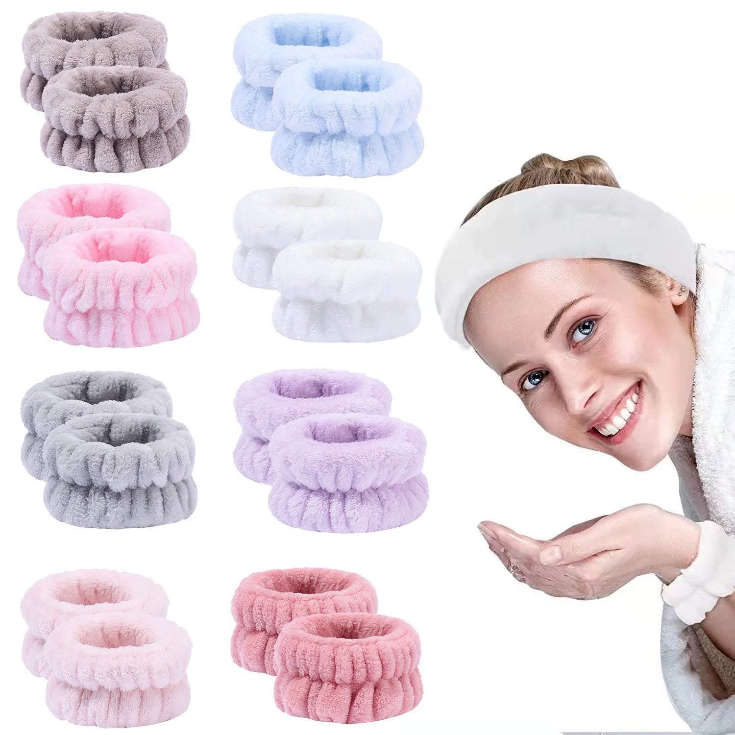 Soft Solid Color Face Makeup Hair Bands for Washing Face Shower Coral Fleece Women Bow Facial Fluffy Spa HeadbandSoft Solid Colo