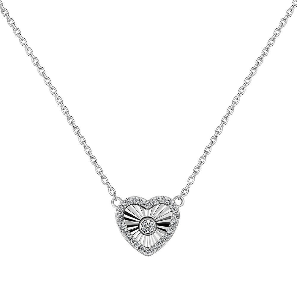 Dylam Dainty Women Jewelry Gold Plated 925 Silver Link Chain 5A Cubic Zirconia Laser Heart Pendant Necklace Necklaces