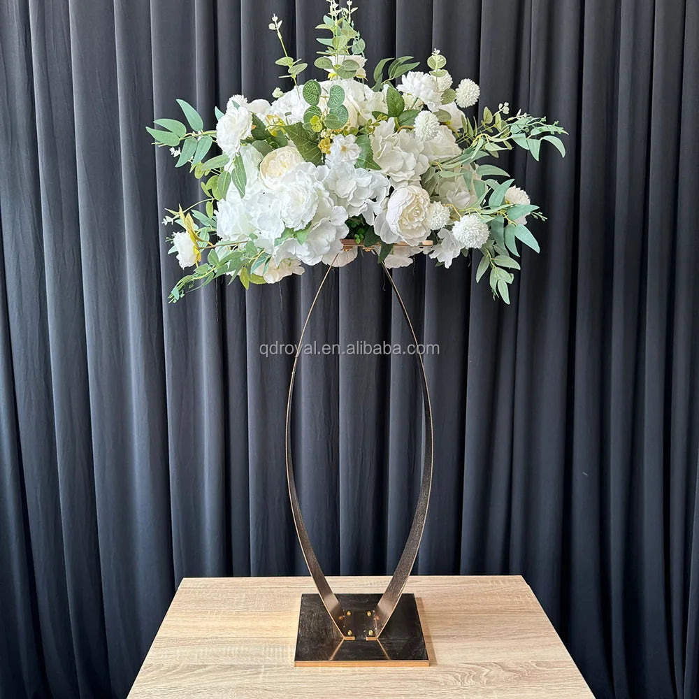 Round Gold Metal Sweetheart Table Flower Stand for Wedding Party Rose Vase Display Center Piece Box Packing Included