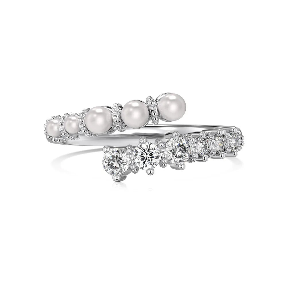ACME S925 Sterling Silver Beads Pearl Zircon Adjustable Inlaid 18K Gold Plated Party Gift Daily Elegant Fancy Rings for Women