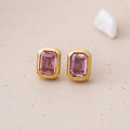Tarnish Free Stainless Steel Jewelry Gold Plated Color Cubic Zirconia Rectangle Crystal Stud Earrings