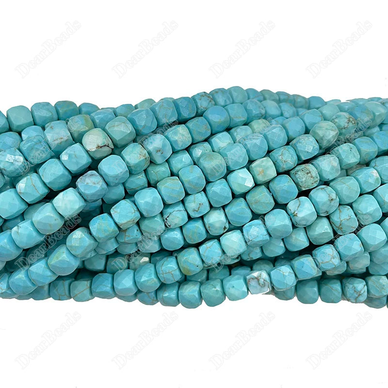 4mm Natural Blue Turquoise Faceted Cube Loose Beads for DIY Jewelry Making 4mm 5mm