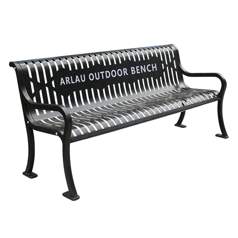 Outdoor Steel Slatted Bench Seat Outside Park Long Metal Seating Bench Public Garden Patio Rustic Country Iron Chair Benches