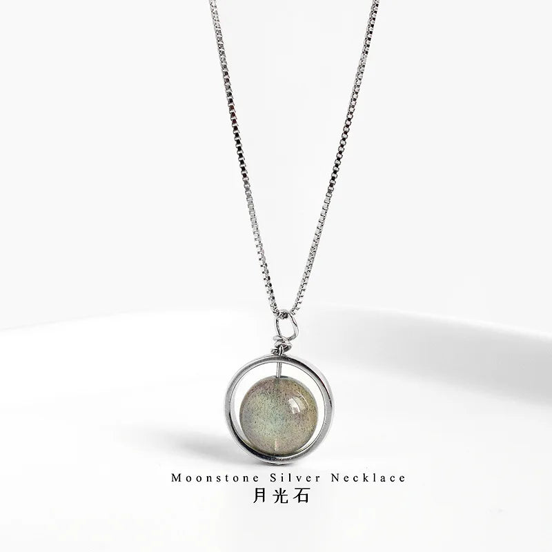 NEW Silver Jewelry S925 Sterling Silver Personality Handmade Style Natural Box Chain Moonstone Necklace for Women