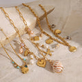 18k Pvd Gold Plating Stainless Steel Heart Shell Ceramic Coral Starfish Conch Sea Snail Fish Pearl Shell Ocean Necklace