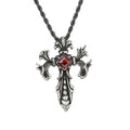 Fashion Red Stone Crystal Rhinestone Necklace Stainless Steel Cross Sward Pendant for Hiphop Men Rapper Jewelry