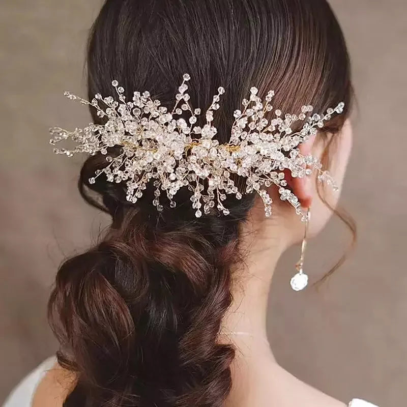 Crystal Wedding Bridal Headband Bridal Wedding Pearl Rhinestones Hair Accessories Hair Comb for Women