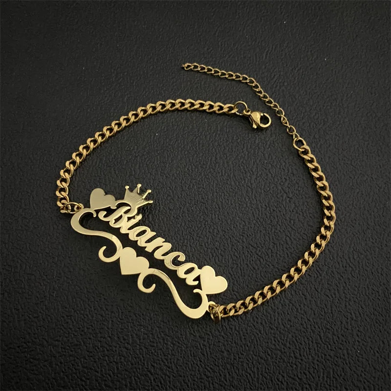 Customizable 18K Gold Stainless Steel Bracelet for Women Adjustable Name Stylish Trendy Gift for Anniversary Party