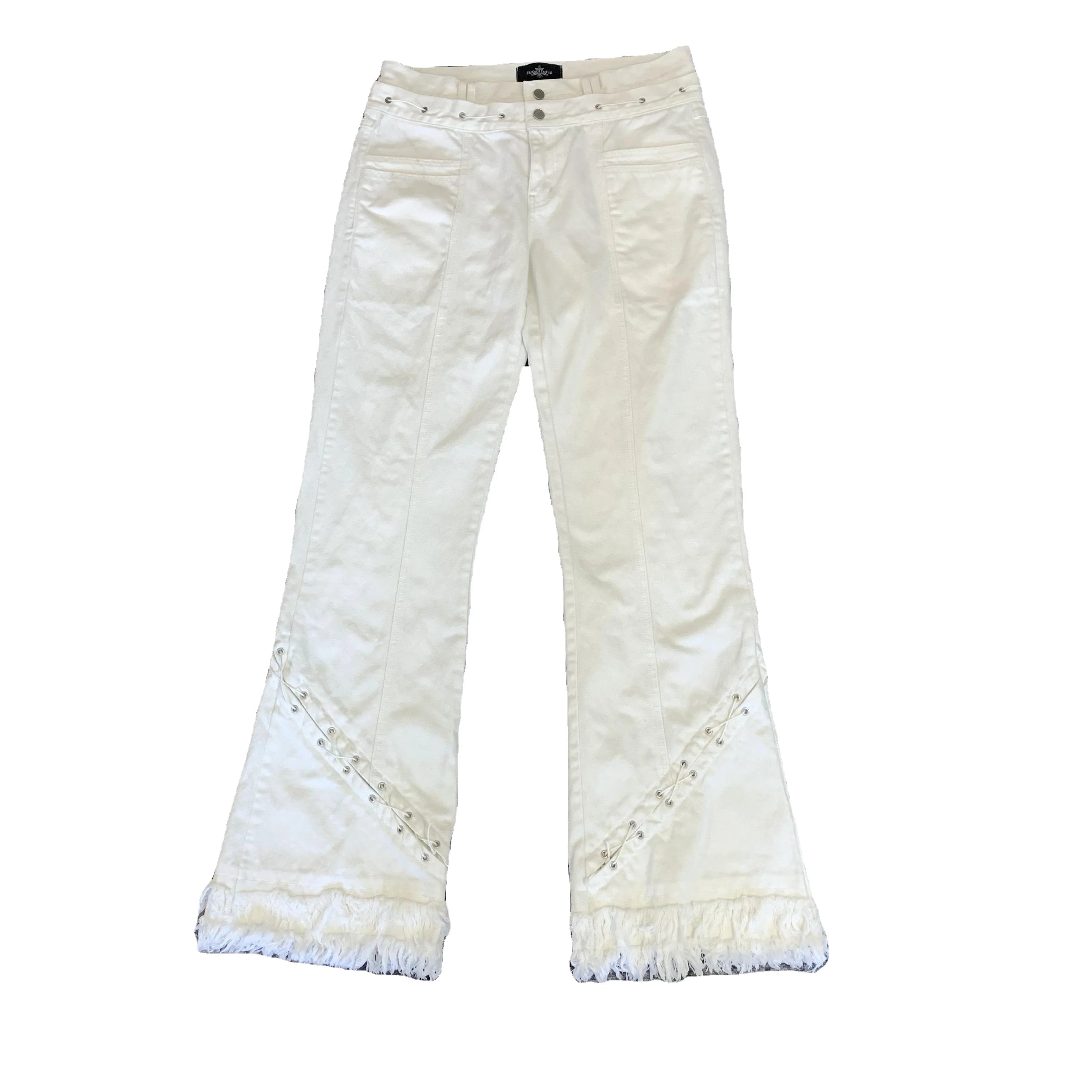 DENIMGUYS  Hip Hop Men Vintage Denim Washed Raw Edge Distressed Pants Flared Stacked Jeans