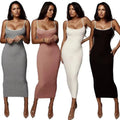 RNSHANGER Summer Elegant Dress Spaghetti Strap High Waist Rib Print Bodycon Dress Women Backless Wrap Chest Slim Long Dress