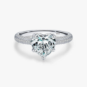 New 925 Sterling Silver Exquisite Sparkling Heart Cut CZ Romantic Engagement Band Rings for Women Wedding Statement Jewelry