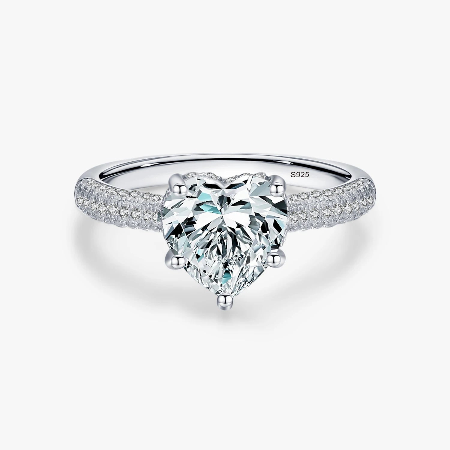 New 925 Sterling Silver Exquisite Sparkling Heart Cut CZ Romantic Engagement Band Rings for Women Wedding Statement Jewelry