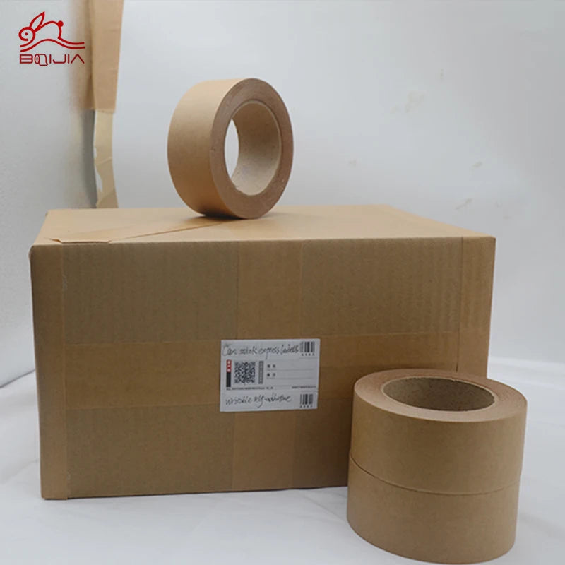 Dongguan Factory Fiber Water Activated Reinforced Gummed Kraft Paper Packing Tape Kraft Paper Cohesive Packing Tape