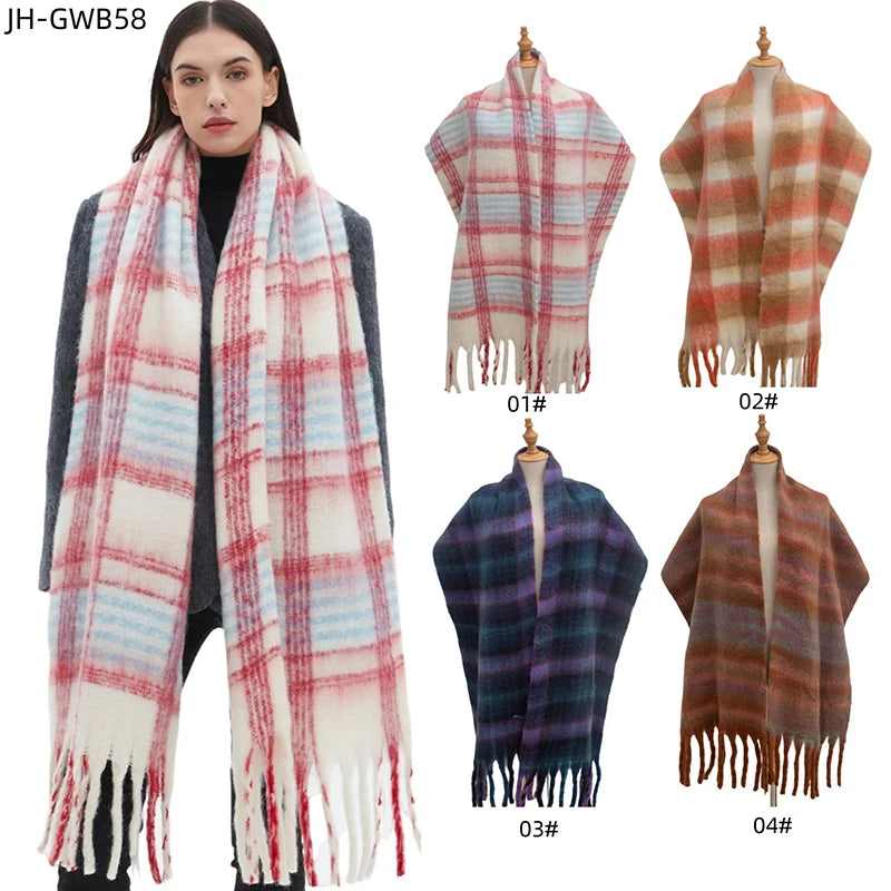 Landfond Accessory Women's Winter Scarf Printed Cashmere Plaid Shawl With Advanced Sense Joker Warm Shawl