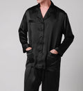 Custom Classic Luxury Sleepwear Men Pajamas Full Length and Wide-Leg Matching Pants With Drawstring Long Silk Pajamas Set