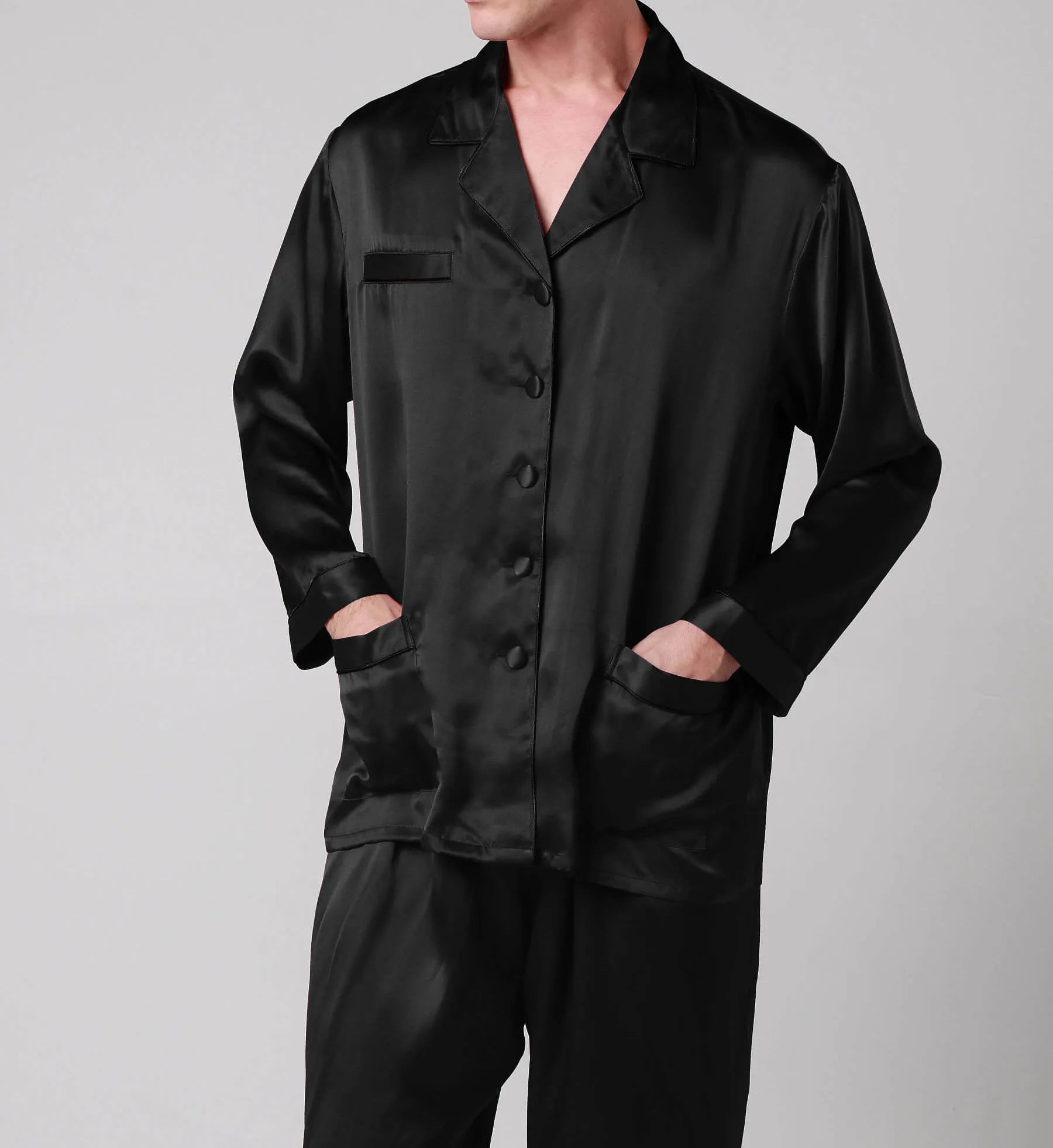 Custom Classic Luxury Sleepwear Men Pajamas Full Length and Wide-Leg Matching Pants With Drawstring Long Silk Pajamas Set