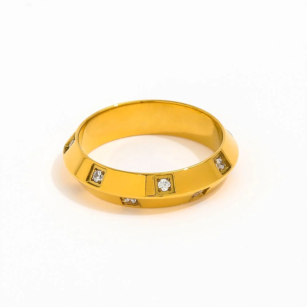 Joolim High End PVD 18K Gold Plated Zirconia Flying Saucer Shape Rings for Women Finger Ring