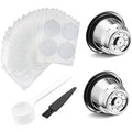 2 Pcs Refillable Coffee Capsules Cup Stainless Steel Reusable Espresso Pods with 100Pcs Aluminum Foil Stickers Lids