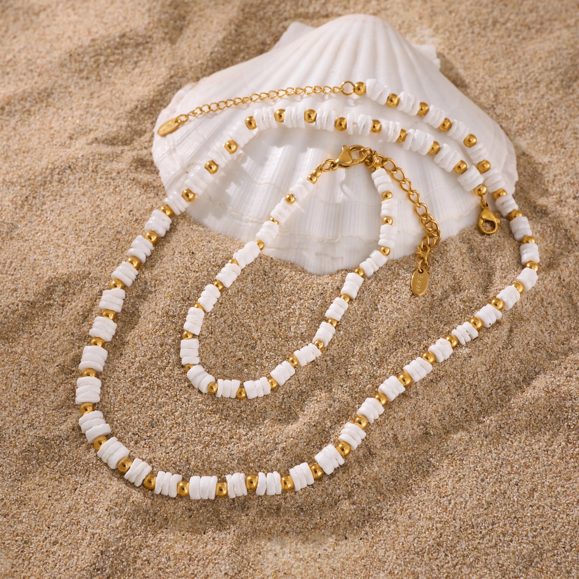 NEW INDIAN HANDMADE WHITE BEADED DESIGN NECKLACE BRACELET SET Dazan INS 18k Gold Plated Stainless Steel HOT SELLING JEWELRY