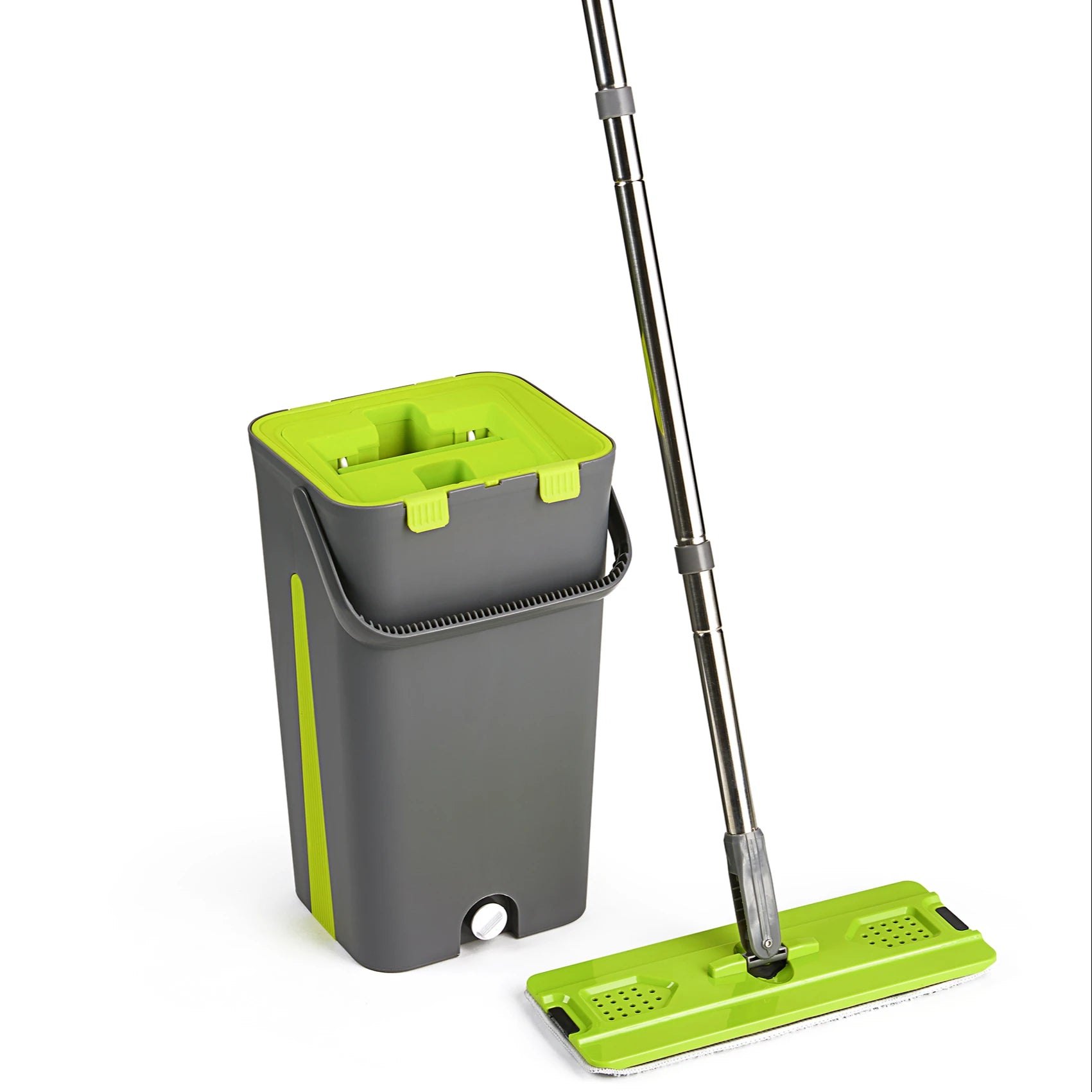 Easy Cleaning Dual-drive Telescopic Steel Pole Mop with Bucket and Sliding Wringer High Capacity Hand Free Microfibre Fabric