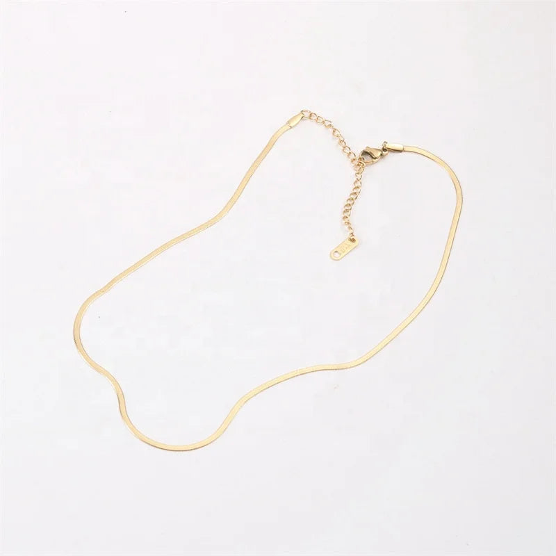 Wholesale Simple 2mm 18k Gold Plated Stainless Steel Snake Chain Necklace