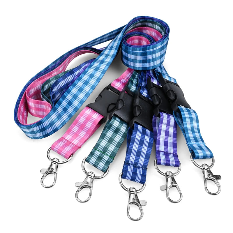 Customized Full Color Sublimation Printing Polyester Lanyards Grid Pattern ID Card Neck Strap Hook Accessory Custom Logo Lanyard