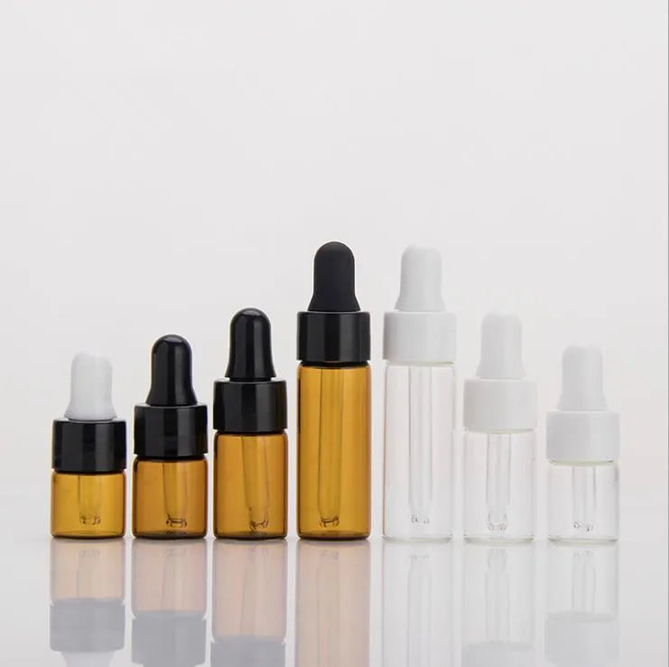 In Stock 1ml 2ml 3ml 5ml Clear/amber Glass Dropper Bottle With Glossy White/black Dropper
