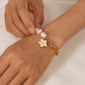 MC172 Wholesale Stainless Steel Ladies Jewelry Pearl Oysters Flower Pendant Bracelet Chunky Chain Gold Plated Bracelet for Women