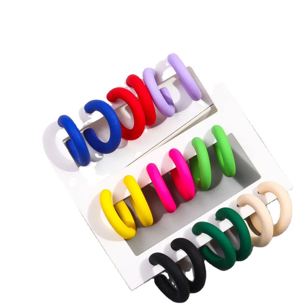 Korean Lovely Thin C-shaped Earrings Jewelry Matte Colorful Resin Accessories Delicate Acrylic Hoop Earrings for Women Girls