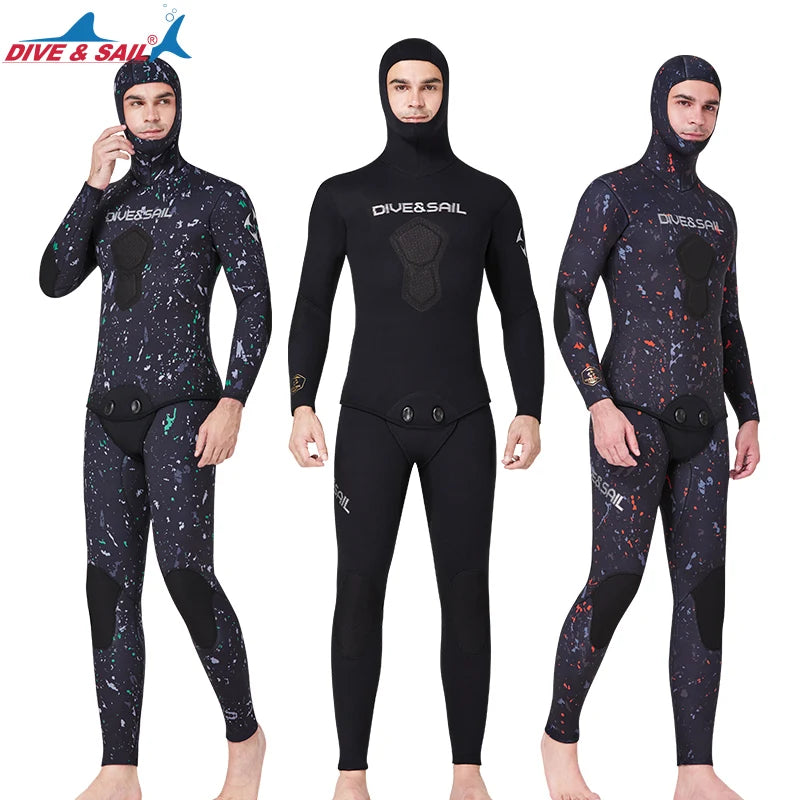 Men Camo 7mm Diving Wet Suit Hooded Traje De Buceo De 2 Piezas De 7 mm Open Cell Fishing Hunting Wetsuit for Spearfishing